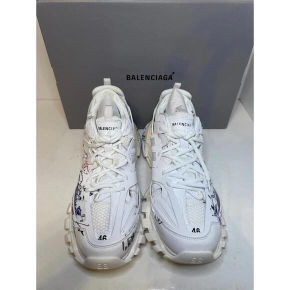 Balenciaga Track Signature Logo Sneakers White/Black SZ 46 - Picture 2 of 6